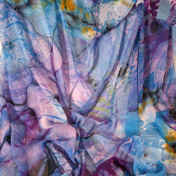 6 Yd Fabric - Vintage Chiffon Voile Tulle Lavenders Aqua Abstract Print 6ydx59in - Picture 5 of 13